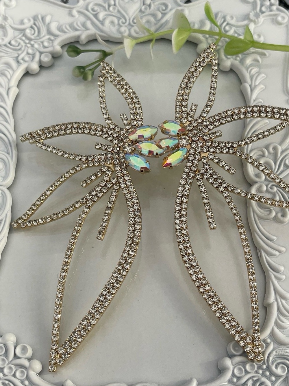 Floral Statement Earrings with Clear  rhinestones